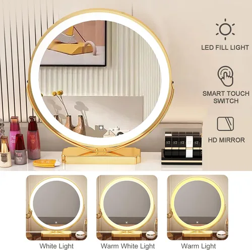 Miniatura 2 de Juego de tocador grande con luces LED, mesa de tocador de maquillaje con gabinete ajustable y taburete acolchado, 3 modos de iluminación, tocador
