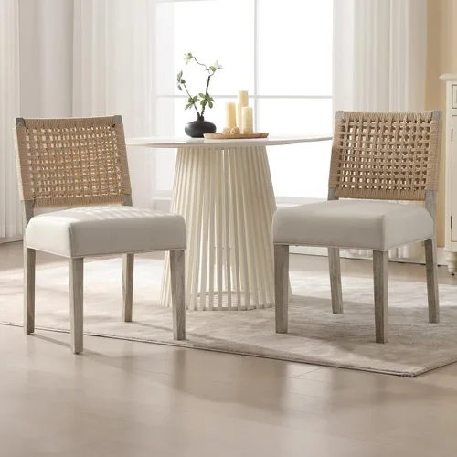 Miniatura 13 de LZAREAL Juego de 4 Sillas de Comedor Estilo Granja de Tela de Lino Tapizadas Silla Lateral de Acento, Sillas de Cocina y Comedor Modernas