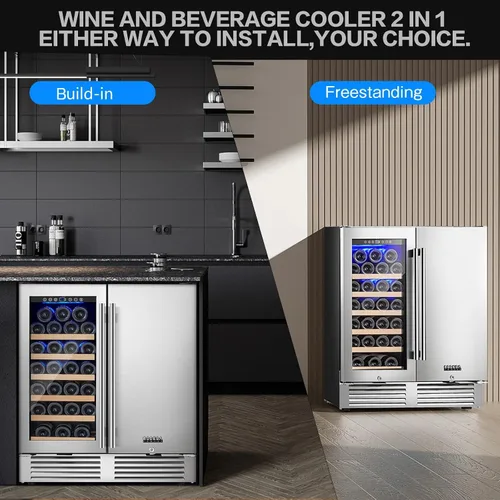 Miniatura 4 de BODEGA Refrigerador de vino y bebidas independiente de 30 pulgadas. Refrigerador de vino de acero inoxidable de doble zona bajo mostrador, enfriador