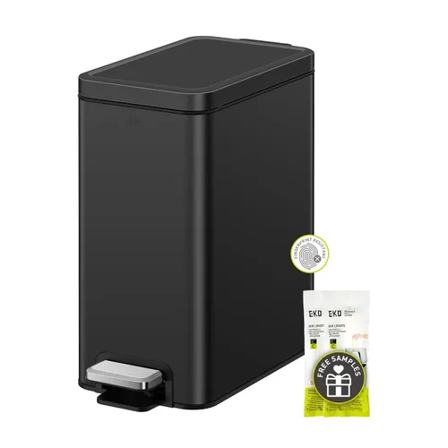 Miniatura 13 de EKO Cubo de basura pequeño para baño con tapa, cierre suave, pedal escalonado, cubo de basura de acero inoxidable de 10 litros/2.6 galones con cubo
