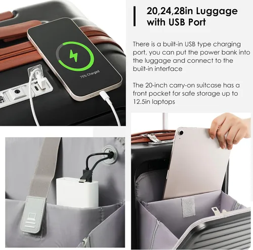 Miniatura 5 de Merax Juego de equipaje rígido ABS expandible de 3 piezas con rueda giratoria Maleta TSA Lock Suit Case, Negro -, Juego de 2 piezas, Equipaje