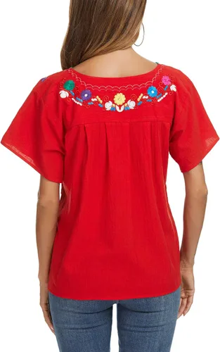 Miniatura 4 de YZXDORWJ - Cómoda blusa mexicana bordada de verano y sin mangas para mujer