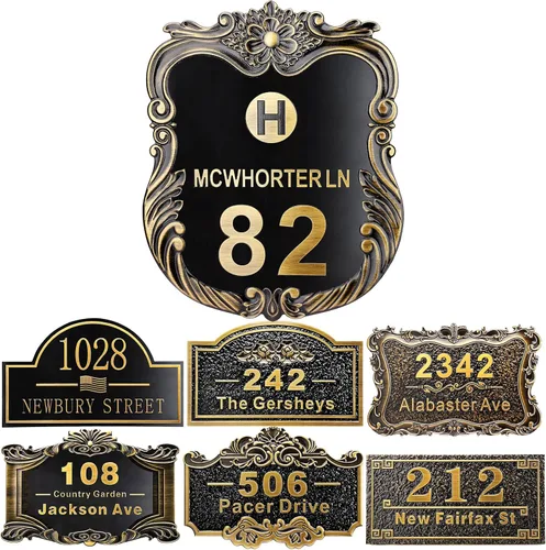 Miniatura 34 de Placa personalizada de dirección de casa de 12 pulgadas, números fundidos para exteriores, placa de señal de dirección personalizada con nombre