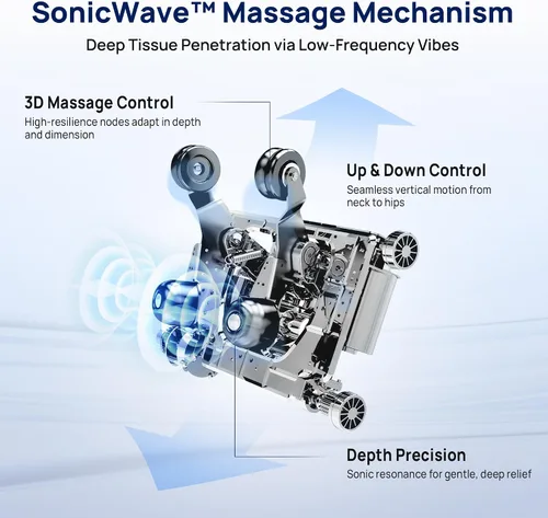 Miniatura 2 de VAT - Silla de masaje de cuerpo completo VibroAcoustic Sonic Wave, SL-Track Zero Gravity reclinable con 25 modos automáticos, escaneo corporal Negro