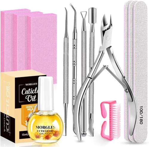 Miniatura 11 de Lima de uñas y bufandas, kit de preparación de uñas MORGLES con tablas de esmeril, herramientas para quitar cutículas, aceite de aloe para cutículas