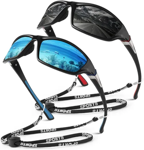 WEAROYO - Gafas de sol polarizadas deportivas para hombres y mujeres, gafas de pesca y conducción rectangulares, protección UV400 C Negro Rojo