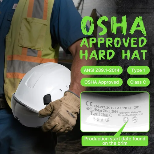 Miniatura 7 de AOLAMEGS Casco de seguridad de construcción – Casco de seguridad aprobado por ANSI Z89.1 con visera y 50 calcomanías para casco duro deslizante Un
