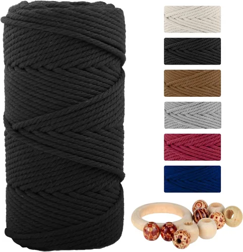 Miniatura 22 de Cordón de algodón macramé 5mmx109 yardas 4 hebras, Munzong Natural hecho a mano 4 cuerdas de algodón trenzadas para colgar en la pared, tejido