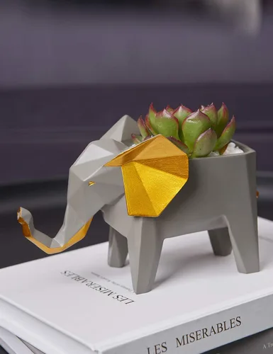 Miniatura 5 de HAUCOZE Maceta de estatua de elefante, maceta para suculentas, escultura de animal moderna, decoración del hogar, regalo para sala de estar