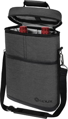 Miniatura 14 de opux - Bolsa de transporte para 2 botellas de vino, bolsa aislada y a prueba de fugas para vino, bolsa de vino para viajes, ideal para picnic, BYOB