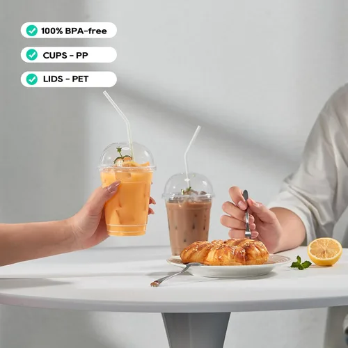 Miniatura 6 de Paquete de 100 vasos de plástico transparente de 12 onzas con tapas de cúpula, tazas desechables de parfait de postre para helado, bebidas de café
