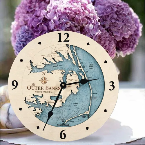 Miniatura 2 de Sea & Soul Outer Banks - Reloj de pared de 12 pulgadas, hecho a mano en los Estados Unidos, reloj topográfico de mapa de agua, reloj de pared