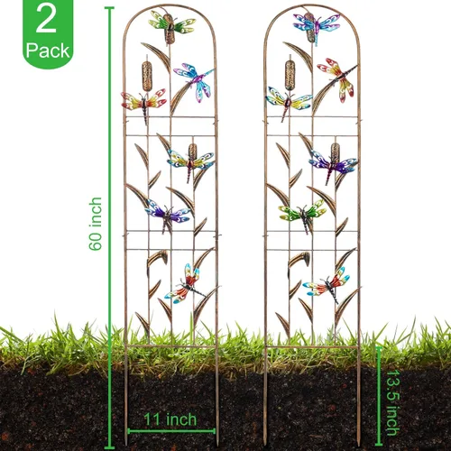 Miniatura 2 de SUNNYPARK Juego de 2 enrejados de metal de libélula para plantas trepadoras, verduras decorativas, flores, enrejado de vid para patio al aire libre