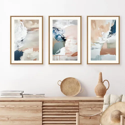 Miniatura 5 de Arte de Pared de Lienzo Enmarcado con Grandes Pinceladas Abstractas, Decoración de Pared Azul Marino Neutro, Pintura de Pared Moderna en Tonos