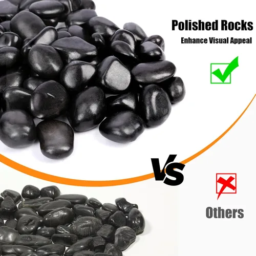 Miniatura 2 de GRISUN Rocas de río negro natural de 15 libras para paisajismo al aire libre, guijarros pulidos para plantas, piedras decorativas de 1.5 a 2.5