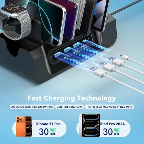 Miniatura 3 de Estación de carga KDD con 6 cables de carga - Estación de carga rápida 6 en 1 para celular con soporte para auriculares y soporte para reloj - 2