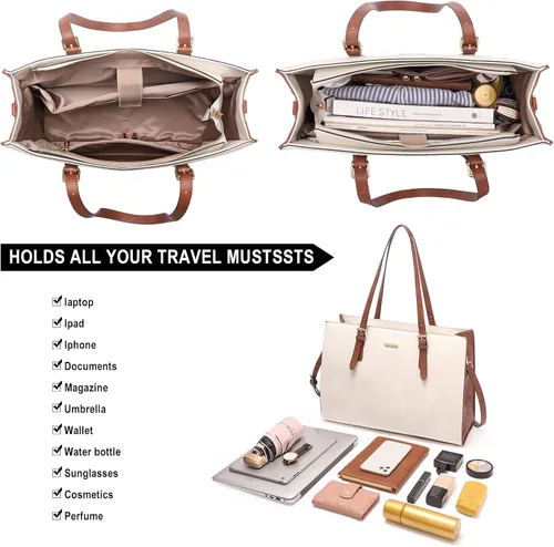 Miniatura 4 de CLUCI Bolsa de cuero para laptop de 15.6 pulgadas, maletín para mujer, bolso de hombro grande para oficina, escuela, viajes