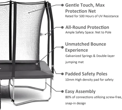 Miniatura 2 de Exacme Trampolín rectangular de 7 x 10, 8 x 12, 9 x 14 pies, para niños, dobles aberturas de cerramiento, trampolín rectangular pequeño para Gris