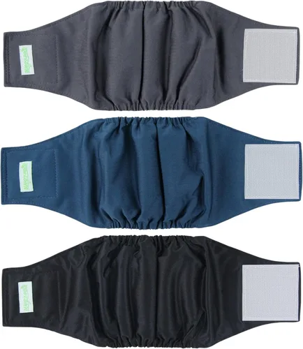 wegreeco - Pañales lavables para perros machos, estampado elegante, bandas envolventes para vientre, paquete de 3 (negro, gris carbón , azul azul