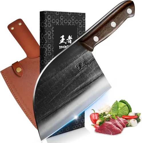 Miniatura 13 de ENOKING Cuchillo de carnicero de 5.7 pulgadas, cuchillo forjado a mano resistente para huesos con mango de madera, cuchillo de carnicero de espiga