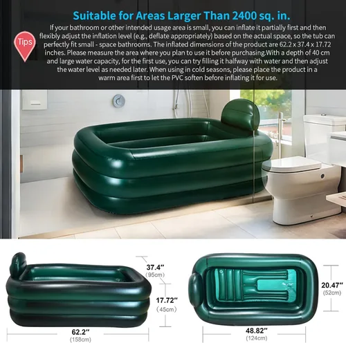 Miniatura 4 de Bañera Portátil para Adultos con Tapa, Bañera Inflable para Baño de Hielo, Baño de Hielo Ovalado Grande con Almohada, 62.2x37.4x17.72 pulgadas