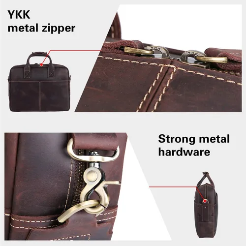 Miniatura 7 de Polare - Maletín de cuero para hombre, bolsa de mensajero de viaje de negocios de 15.6 pulgadas, cremallera metálica YKK