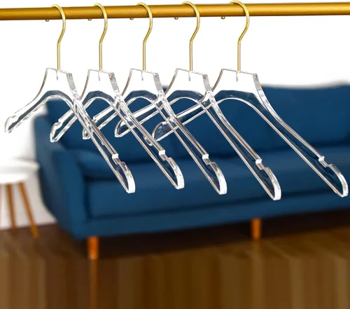 Miniatura 2 de Besser - Paquete de 15 perchas acrílicas con dorado, colgador acrílico transparente, perchas de cristal de alta calidad con gancho dorado giratorio