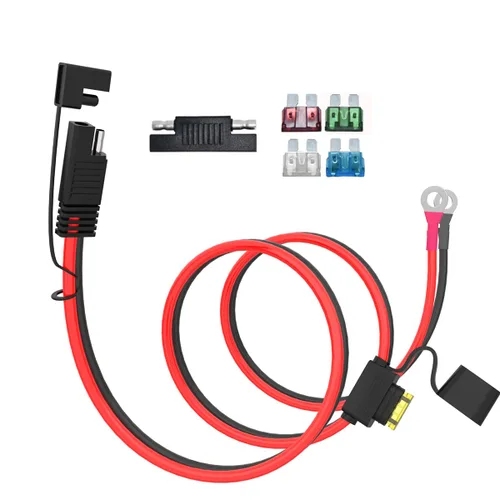 ELFCULB Cable de extensión de conectores de batería SAE de 3.3 pies 10 AWG con 5 fusibles compatible con cargador de batería de generador solar, SAE