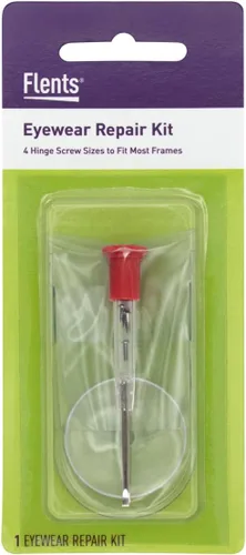 Flents Kit de herramientas de reparación de lentes con destornillador pequeño, tornillos para gafas, lupa, guía de tornillos y bolsa de