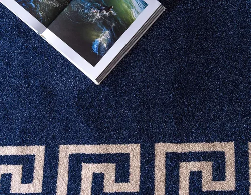 Miniatura 5 de Unique Loom Athens Collection - Alfombra clásica geométrica moderna con diseño de borde (8 pies x 8 pies, redonda, azul marino/beige)