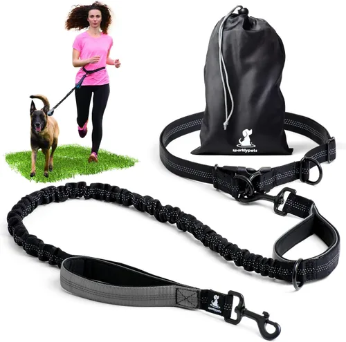 Miniatura 32 de SparklyPets Double Bungee Waist 2 Dog Leash with Back Brace – Dual Dog Leash for Medium/Large Breeds – Running Belt Fanny Pack with Phone, Waste