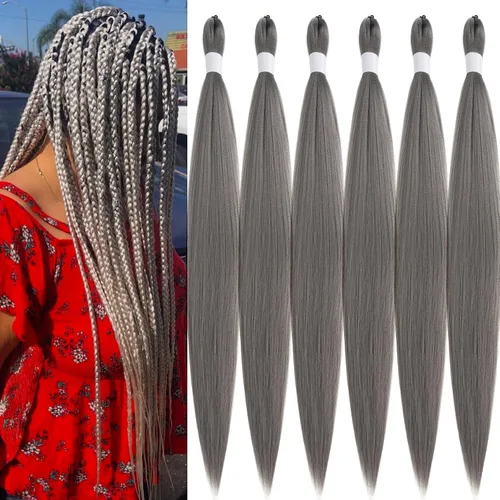 Miniatura 37 de pelo trenzado preestirado marrón, pelo trenzado Kanekalo, pelo trenzado preestirado de 26 pulgadas, 6 paquetes plegados, textura Yaki, extensiones