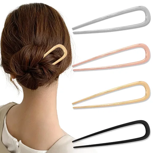 Atoden Horquillas de metal para moño, estilo francés, updo, en forma de U, accesorios de peinado para mujeres (4 unidades, oro, plata, negro, oro