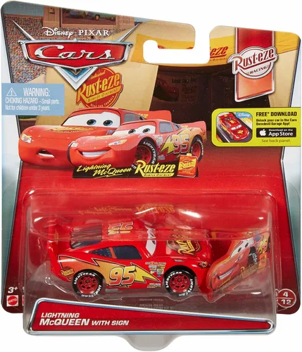 Miniatura 3 de Disney Cars Lightning McQueen con letrero de vehículo fundido a presión