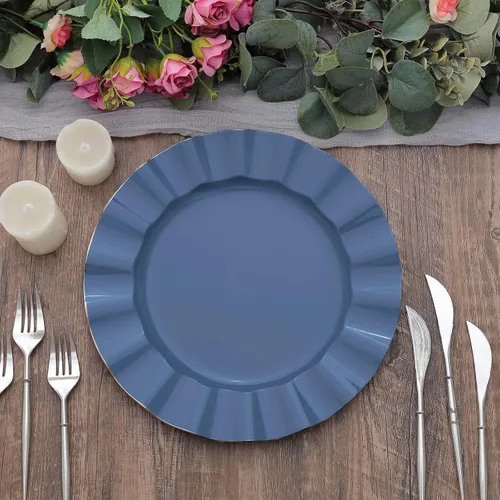 Miniatura 160 de Tableclothsfactory Paquete de 10 platos redondos de plástico negro de 6 pulgadas para ensalada de postre, platos desechables con borde ondulado