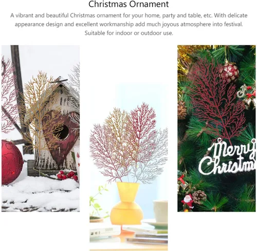 Miniatura 6 de Cabilock 12 piezas de hojas artificiales con purpurina de Navidad, hojas brillantes, adorno de hojas para árbol de Navidad, guirnalda de corona