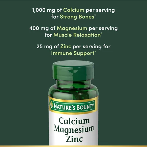 Miniatura 3 de Nature's Bounty Cápsulas de calcio, magnesio y zinc, salud inmunológica y ósea, suplemento diario, 1000 mg de calcio, 400 mg de magnesio, 600 UI