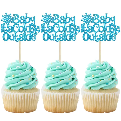 Miniatura 9 de Gyufise Paquete de 24 adornos de copos de nieve Oh Baby para cupcakes con purpurina azul Frozen Oh Baby Pick Decoraciones para baby shower