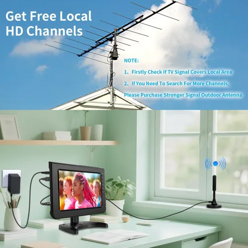 Miniatura 2 de Jexiop Televisión portátil de 10.1 pulgadas, pantalla de 720P pequeña televisión con antena y sintonizador digital ATSC, puerto USB HDMI, cable