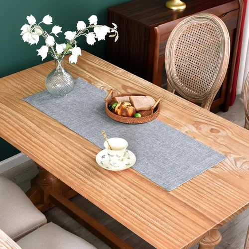Miniatura 13 de NEWISHER Camino de mesa rústico de granja, color beige sólido, camino de mesa rectangular de lino sintético para uso diario, cocina, comedor, mesa