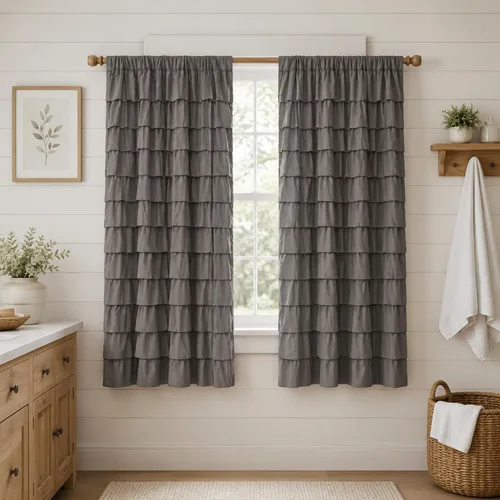 Miniatura 14 de Black Ruffle Curtains 2 Panels, 12-Layer Ruffled Window Panels, Light Filtering Shabby Chic Farmhouse Drapes for Bedroom Dorm Bathroom, Rod Pocket
