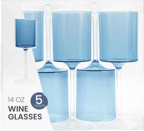 Miniatura 15 de PLASTICPRO Paquete de 10 copas de vino de plástico de 14 onzas, dos tonos, elegantes, desechables, con tallo, reutilizables, de plástico duro