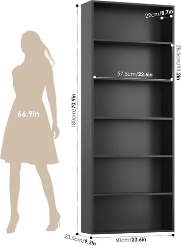 Miniatura 3 de FOTOSOK Estantería abierta de 6 niveles y librero, estanterías de almacenamiento independientes de altura para dormitorio, sala de estar y oficina