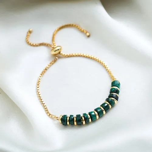 Miniatura 5 de Natural Heishi Beads With Spacers Slider Bracelet Gemstone Healing Jewelry With 14k Yellow Gold Plated 8- Inch Adjustable Length