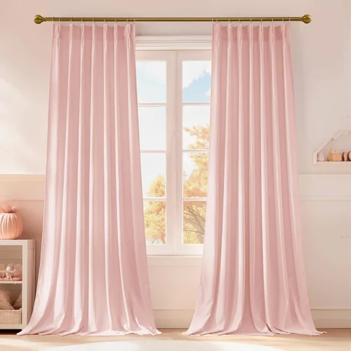 StangH Cortinas de terciopelo rosa bebé para dormitorio de niñas, súper suaves, plisadas, cortinas y cortinas para dormitorio, oscurecimiento de