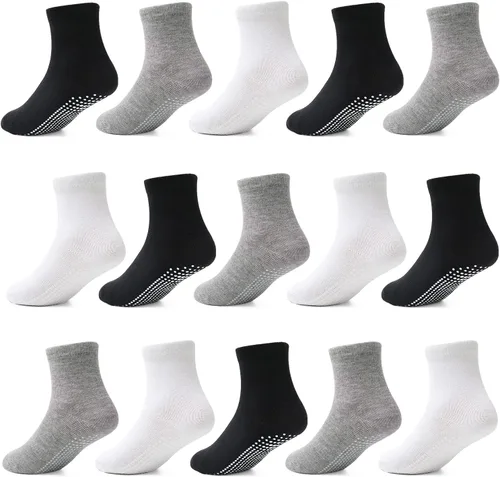 Tphon - Calcetines antideslizantes para niños pequeños con pinzas para niños y niñas, calcetines antideslizantes para niños 15 pares, calcetines de