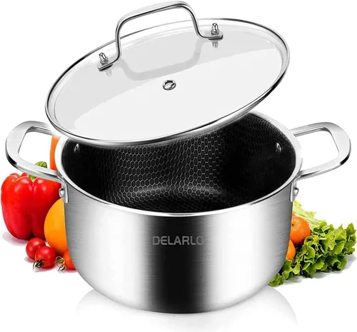 Miniatura 9 de DELARLO Olla de Acero Inoxidable Tri-Capa de 8 Cuartos, Resistente, Compatible con Todas las Estufas, Olla para Sopa de hasta 600℉ con Tapa, Olla