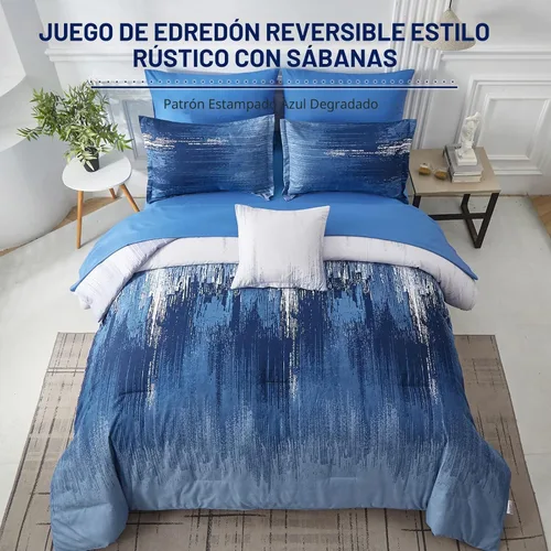 Miniatura 3 de Juego de edredón azul degradado, tamaño Queen, reversible, azul degradado, gris, bohemio, para hombres y mujeres, juego de cama de 8 piezas en una