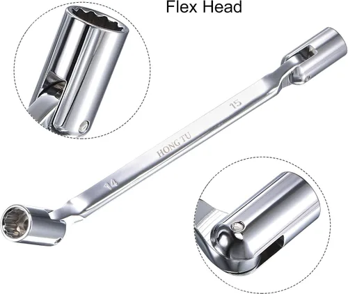 Miniatura 3 de uxcell Llave de cabeza flexible de 12 puntos, extremo de caja giratoria doble métrica de 0.551 in x 0.591 in, rotación CR-V de 180 grados