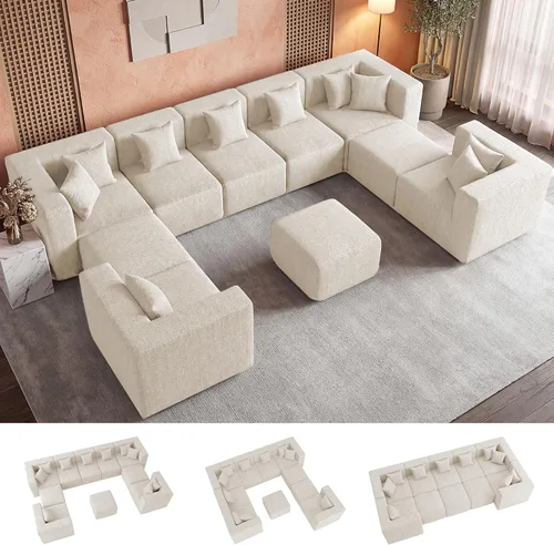 Miniatura 49 de MONVANE 55.5" Convertible Loveseat Sofa, 2-in-1 Boneless Sleeper Sofa Bed Futon Couch with Storage Pocket, Comfy Chenille Deep Seat Boneless Couch